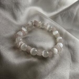 Raw Rose Quartz & Selenite Bracelet | Self-Love & Healing Heart